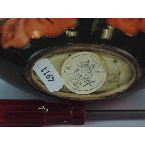 11 - Moorcroft small window vase in the Hibiscus pattern along with a West German 'Scheurich' ceramic vas... 