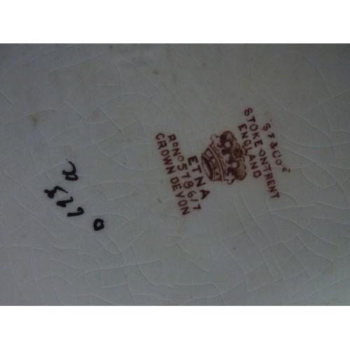 32 - Pair of Edwardian Blushware transfer printed vases. 12 inches tall, free from damage save for a smal... 