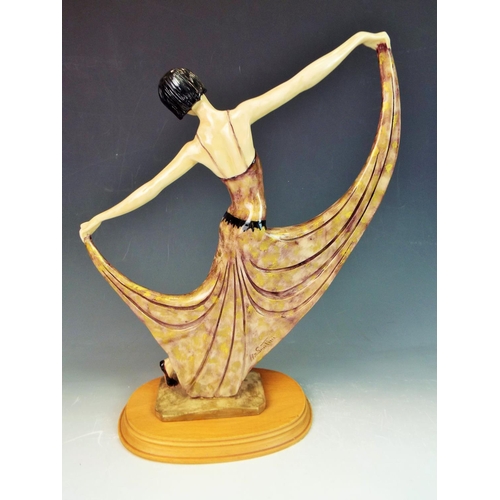 1 - Large Art Deco Dancer figurine by A Santini mounted on wooden plinth it measures 15 inches tall.