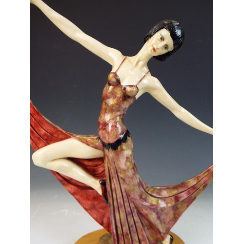 1 - Large Art Deco Dancer figurine by A Santini mounted on wooden plinth it measures 15 inches tall.