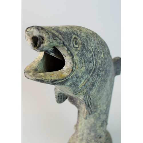 113 - Early 20th Century Spelter Fountain or water spout as a leaping trout. Good patina, lead tubing with... 