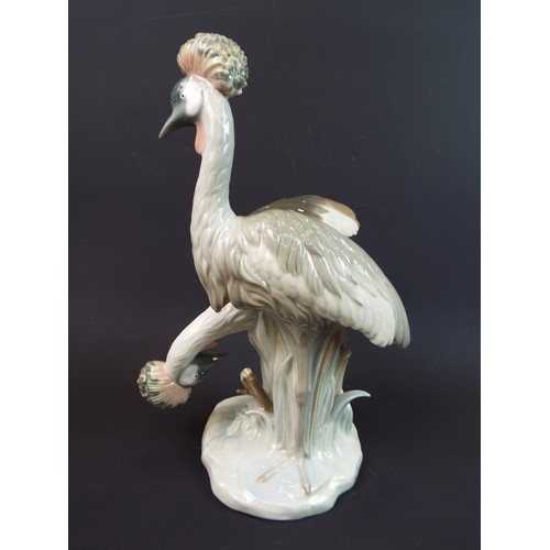 155 - Spanish pottery study of a pair of Crowned Cranes 13 inches tall.  Excellent condition. PA48