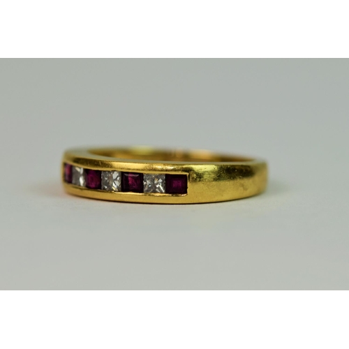 308 - 18ct Yellow Gold Ring set with Diamonds and Rubies.  Finger size 'M-5'   3.7g