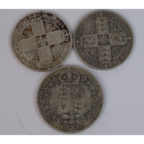 363 - 1890 Half Crown plus two Victorian Florins. Fair condition. Total Weight 35.6g