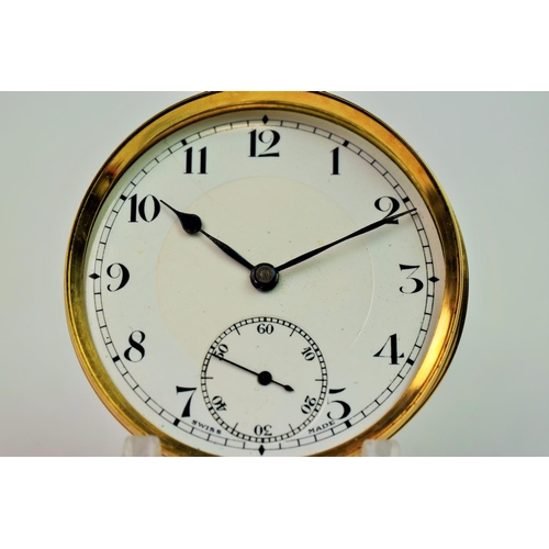 373 - 18ct Yellow Gold, Open faced pocket watch, intermittent runner, would benefit from clean and service... 