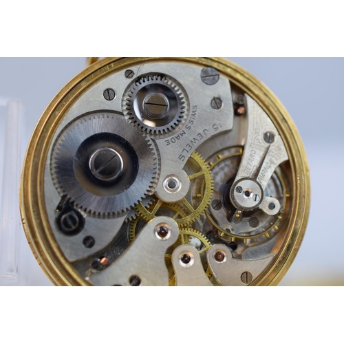 373 - 18ct Yellow Gold, Open faced pocket watch, intermittent runner, would benefit from clean and service... 