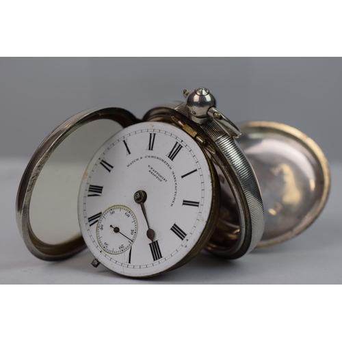 374 - Heavy, Silver cased pocket watch by T Fattorini of Skipton. Hallmarked for Chester 1900, Non runner ... 