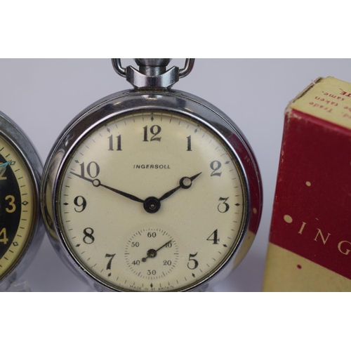 376 - Lovely old Chrome cased Ingersoll pocket watch in running order with crown wind and subsidiary dial,... 