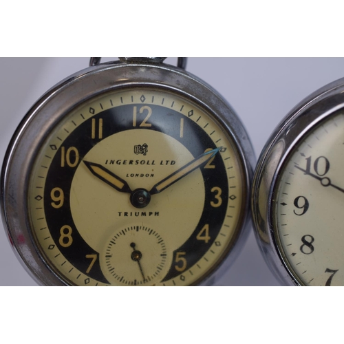 376 - Lovely old Chrome cased Ingersoll pocket watch in running order with crown wind and subsidiary dial,... 