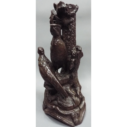 260 - Antique Black Forest carving of two pheasants next to an oak tree. Stands at 16.5