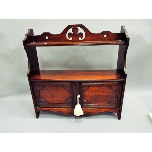 654 - Antique dark wood wall unit with locking cupboard 23