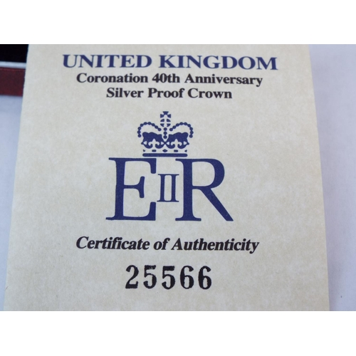 26 - Royal Mint Sterling Silver Proof Crown struck to commemorate 40th Anniversary of the Coronation of Q... 
