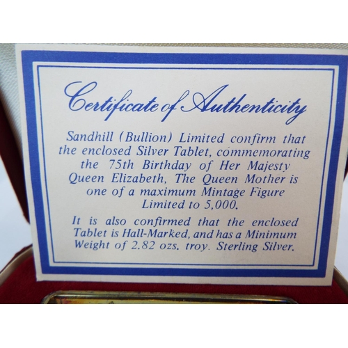 37 - HM Queen Mother's 75th Birthday commemorative Sterling Silver Ingot with original box  (S68)