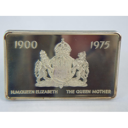 37 - HM Queen Mother's 75th Birthday commemorative Sterling Silver Ingot with original box  (S68)