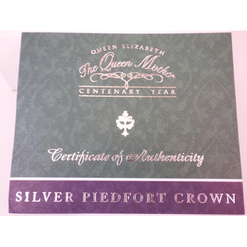 39 - Royal Mint 2000 Sterling Silver Proof Crown Struck to commemorate 100 years .  Boxed with COA and ou... 