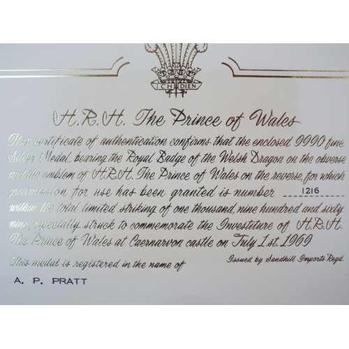 46 - 1969 Prince of Wales Sterling Silver Investiture Medal, With Case and COA (S52)