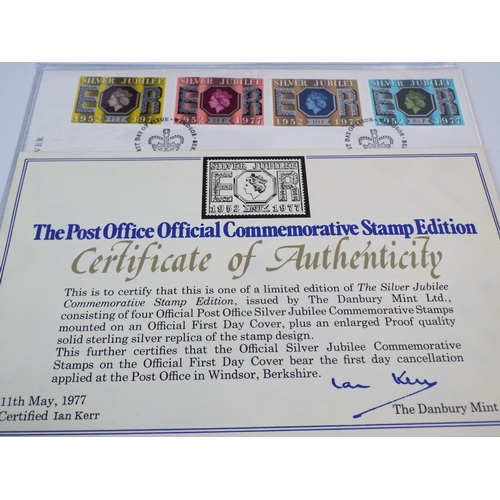 48 - Danbury Mint 1977 Sterling Silver Replica Stamp Ingot with First day Cover stamps. Cased & COA's    ... 