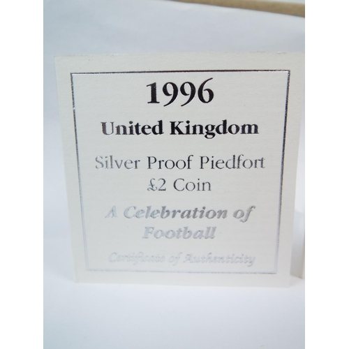 124 - Two Royal Mint Piedfort, Silver Proof Two Pound Coins,  1996 Celebration of Football, 1999 Rugby Wor... 