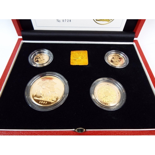 131 - Royal Mint 1997 22ct Gold UK Proof Four Coin Sovereign cased set with COA Comprising of Five Pound C... 