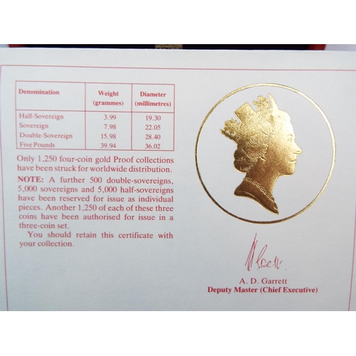 133 - Royal Mint 1992 22ct Gold UK Proof Four Coin Sovereign cased set with COA Comprising of Five Pound C... 