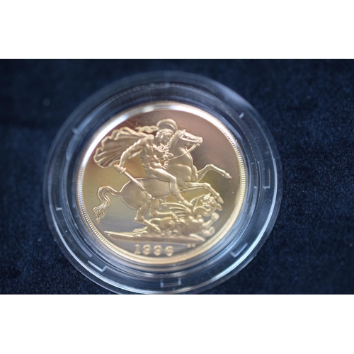 129 - Royal Mint 1996 22ct Gold UK Proof Four Coin Sovereign cased set with COA Comprising of Five Pound C... 