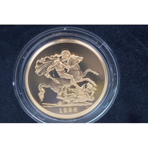 129 - Royal Mint 1996 22ct Gold UK Proof Four Coin Sovereign cased set with COA Comprising of Five Pound C... 