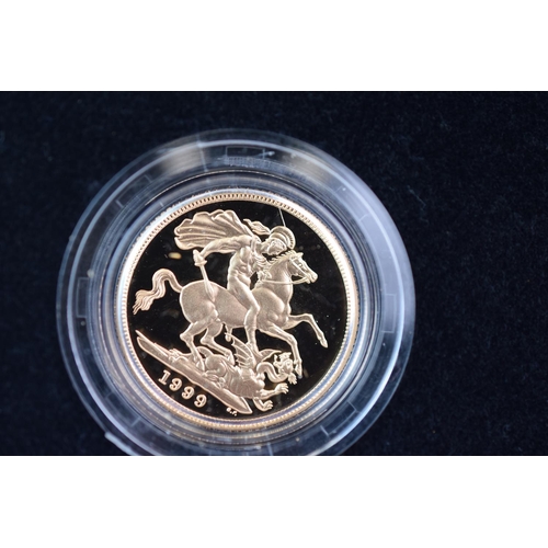 130 - Royal Mint 1999 22ct Gold UK Proof Four Coin Sovereign cased set with COA Comprising of Five Pound C... 
