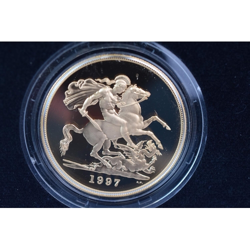 131 - Royal Mint 1997 22ct Gold UK Proof Four Coin Sovereign cased set with COA Comprising of Five Pound C... 