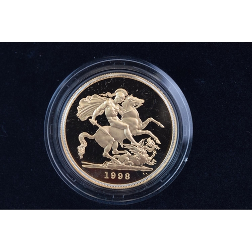 132 - Royal Mint 1998 22ct Gold UK Proof Four Coin Sovereign cased set with COA Comprising of Five Pound C... 