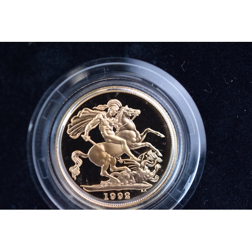 133 - Royal Mint 1992 22ct Gold UK Proof Four Coin Sovereign cased set with COA Comprising of Five Pound C... 