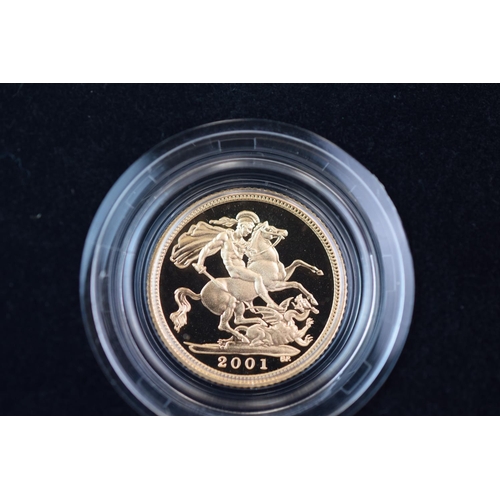 134 - Royal Mint 2001 22ct Gold UK Proof Four Coin Sovereign cased set with COA Comprising of Five Pound C... 