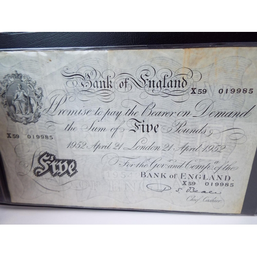 139 - Album of UK paper currency to include a 1951 White Five Pound note. All notes in crisp unfolded cond... 