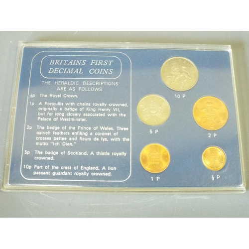 143 - 4 Sets of Britains first decimal coins and 1 set of Coinage of Great Britain. (6)