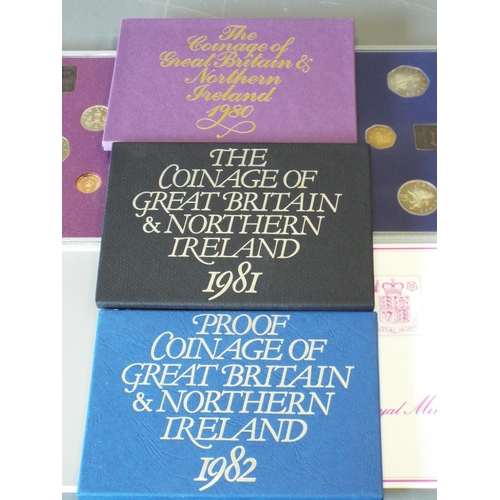 147 - 3 Royal Mint proof sets The coinage of Great Britain and Northern Ireleand 1980, 1981 & 1982 (4)