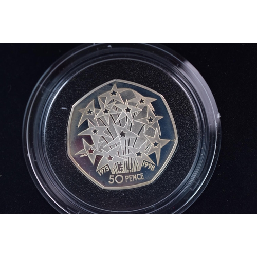 121 - Two Royal Mint 1997 / 1998 Silver Proof Piedfort 50 pence Coins cased with COA  (S77)  See photos