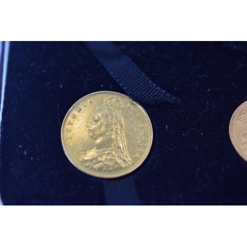 126 - Three 22ct Gold Half Sovereigns dating 1887, 1902, 1903 in fine condition. Housed in a velvet displa... 