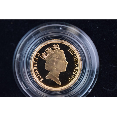128 - Royal Mint 1991 22ct Gold UK Proof Four Coin Sovereign cased set with COA Comprising of Five Pound C... 