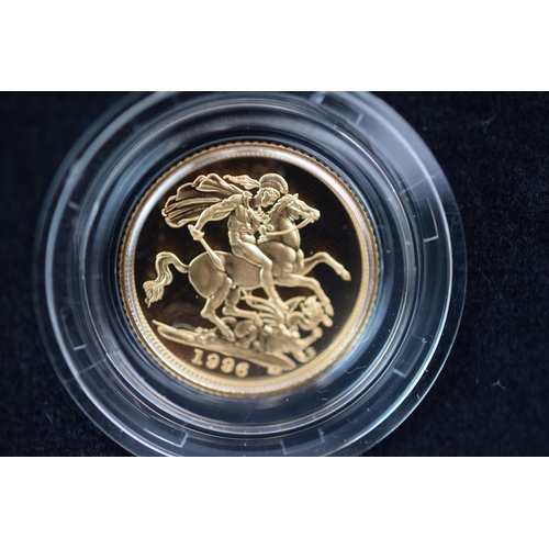 129 - Royal Mint 1996 22ct Gold UK Proof Four Coin Sovereign cased set with COA Comprising of Five Pound C... 