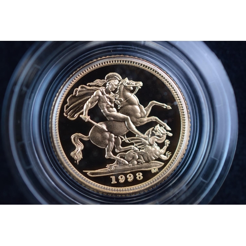 132 - Royal Mint 1998 22ct Gold UK Proof Four Coin Sovereign cased set with COA Comprising of Five Pound C... 