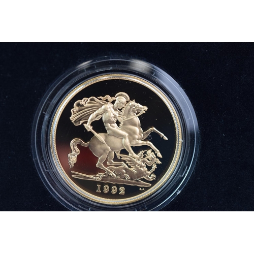 133 - Royal Mint 1992 22ct Gold UK Proof Four Coin Sovereign cased set with COA Comprising of Five Pound C... 