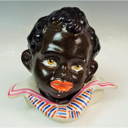 100 - Black Americano boy cookie jar lid / bust.