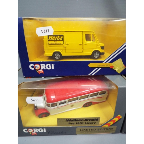 428 - Four Corgi Classics die cast Buses and trucks, see photos.