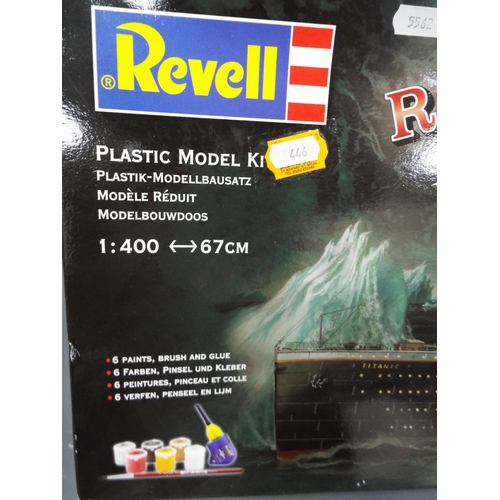 446 - Revill 1:400 scale boxed kit form model of the Titanic. Parts are contained in plastic bags within t... 