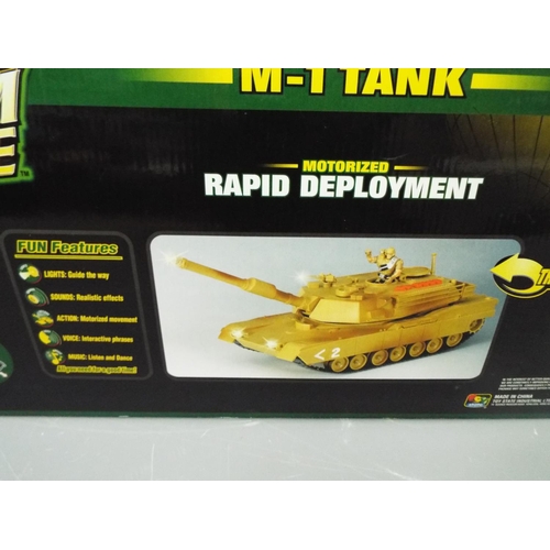 450 - Freedom Force  M1 Tank with effects. Boxed and unused, may need batteries to operate. See photos.