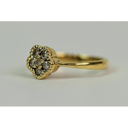 507 - 9ct Yellow Gold Ring set with six Diamonds in a flower pattern. Each Diamond approx 2mm,  0.03 ct   ... 