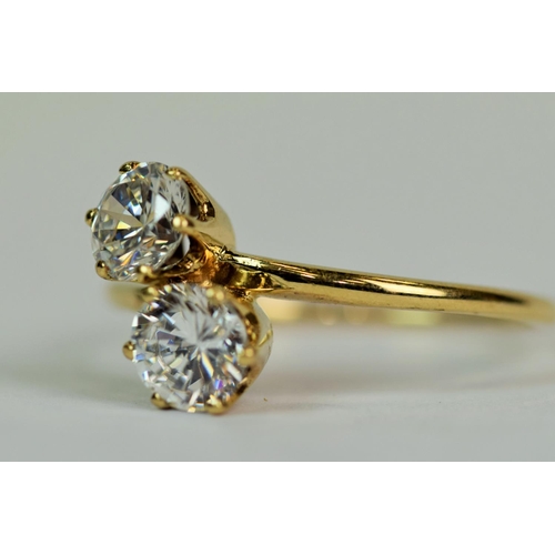 509 - 9ct Yellow Gold Ring set with Twin CZ's each of 7mm    Finger size 'T'  2.6g