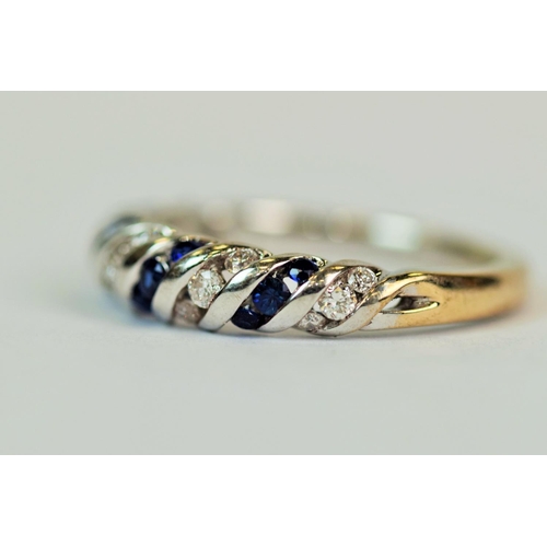 513 - 18ct Yellow and White Gold Ring by Sarah Wang, set with Multi Diamonds and Sapphires ( 5 Diamonds @ ... 