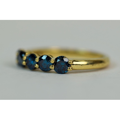 517 - 9ct Yellow Gold Ring set with Five Blue Diamonds, Each Diamond approx 0.1ct each.  Finger size 'L'  ... 