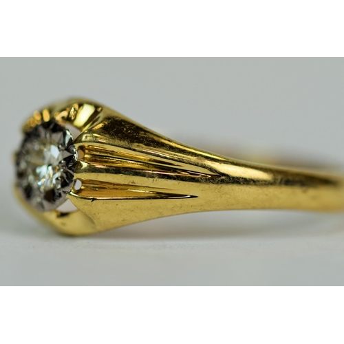 518 - 18ct Yellow Gold Ring set with a Large Solitaire Diamond of 4mm wide 0.25ct. Finger size 'W'   5.3g