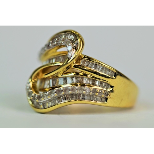 526 - 9ct Yellow Gold Ring in a double wave pattern set with multiple diamonds of approx  2.0cts   Finger ... 